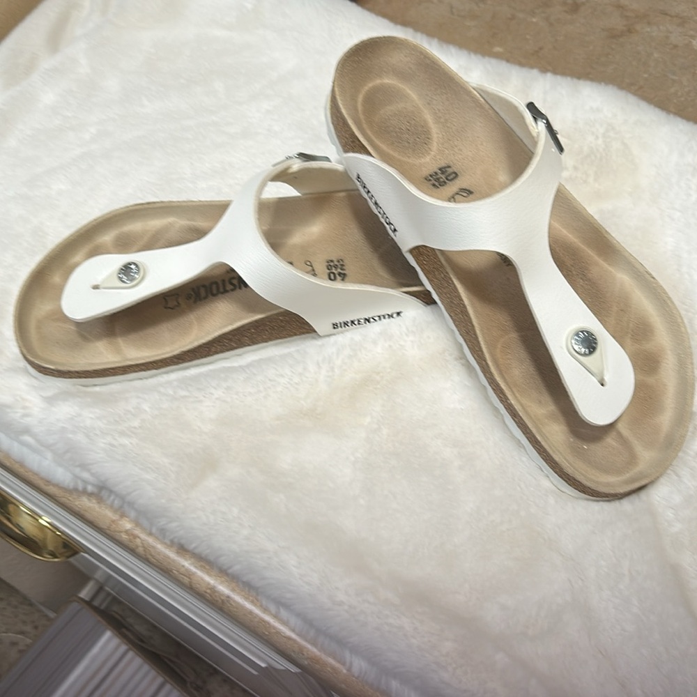 Birkenstock White Tan Sandals with Contoured Footbed